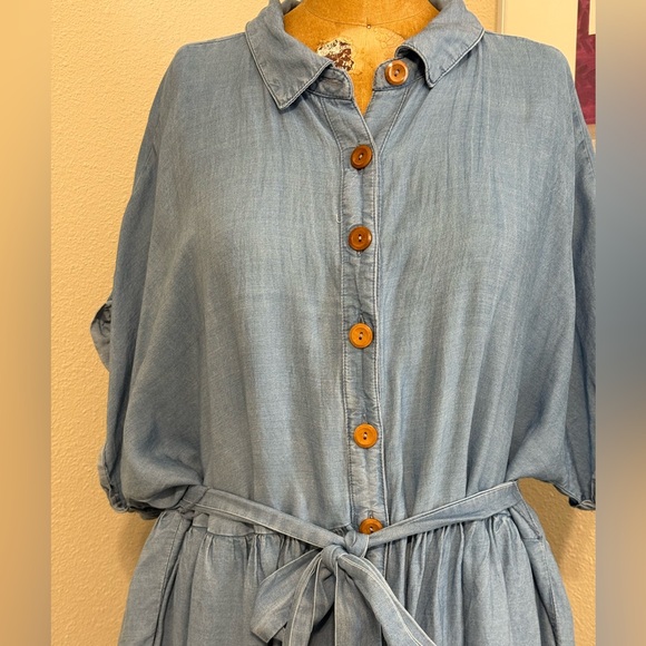 Torrid Mini Chambray Tiered Shirt Dress
Size 2X 
Color: Medium Wash - Picture 4 of 12
